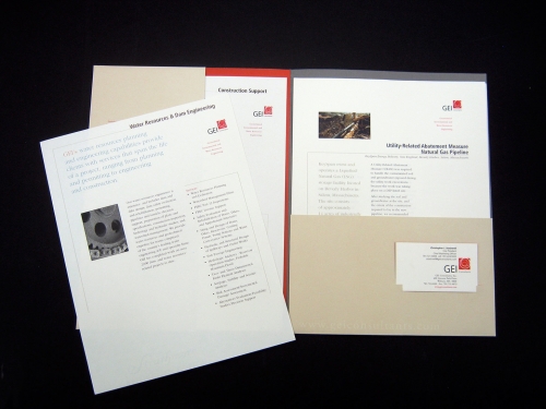 folder spread showing typical 'level three' brochures that provide detailed project type content within a service area