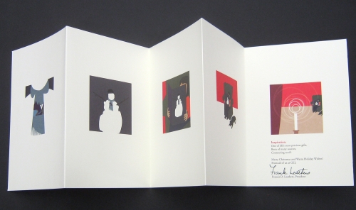 (side two) the regional image is revealed on a scarf, on a book cover, being read in a room with the window on side 1. sides depict gei’s role in the environments where we live and a work/life balance